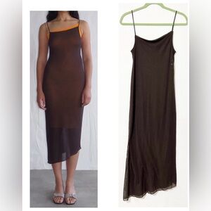 Paloma Wool SORA MAXI DRESS Brown Sheer Slip Elasticized spaghetti straps